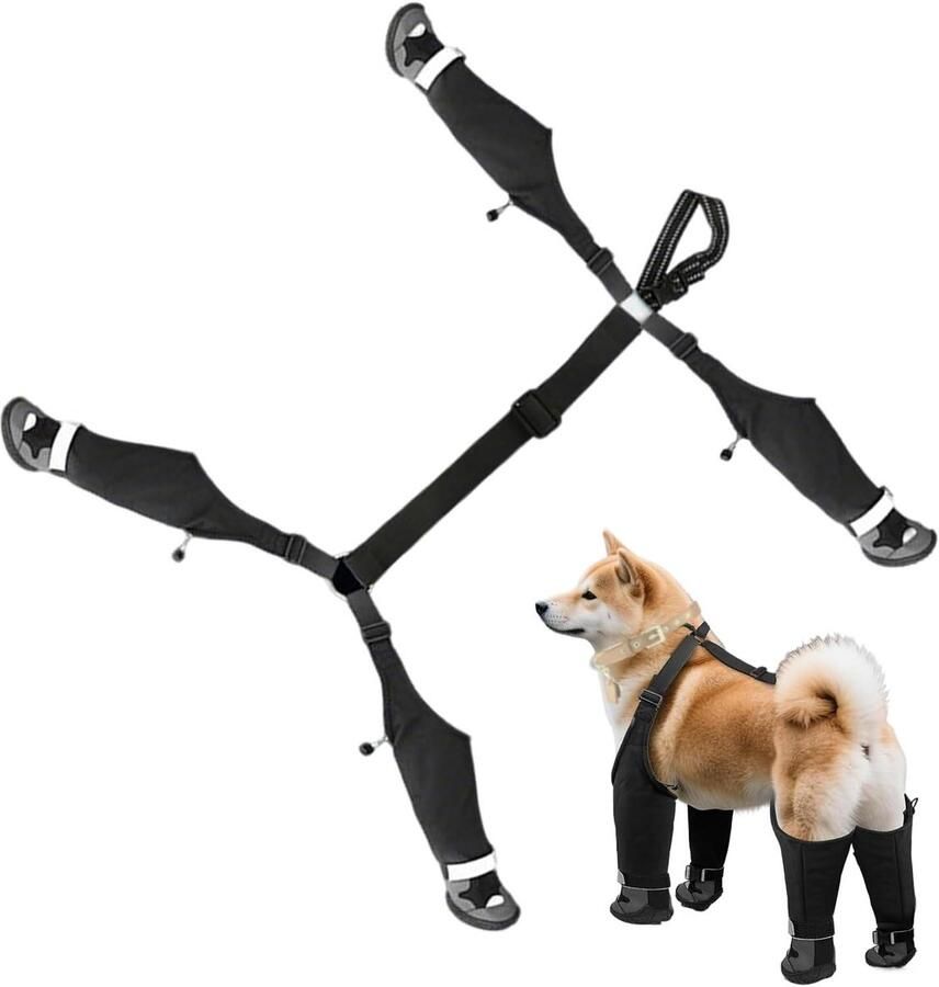 Hondenschoenen Pootbeschermers Winter Wandelingen Reflecterende Strepen Maat XXL Zwart