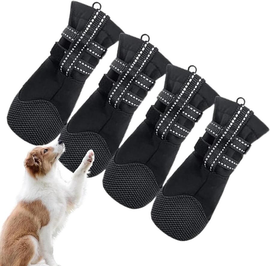 Hondenschoenen Pootbescherming Hondenlaarsjes Beschermers Poten Bescher Waterdicht Antislipzool 4 stuks Zwart