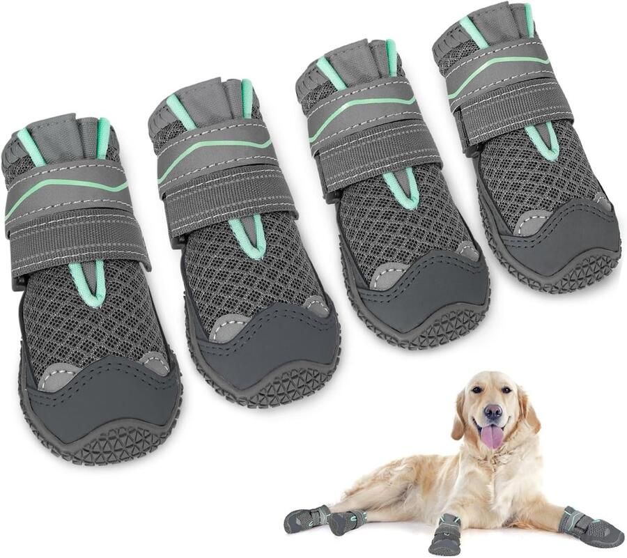 Hondenschoenen Pootbescherming Hondenlaarsjes Waterdicht Veilig Wandelen Buiten Antislip Rubberen Zool Breed Grijs Ade d