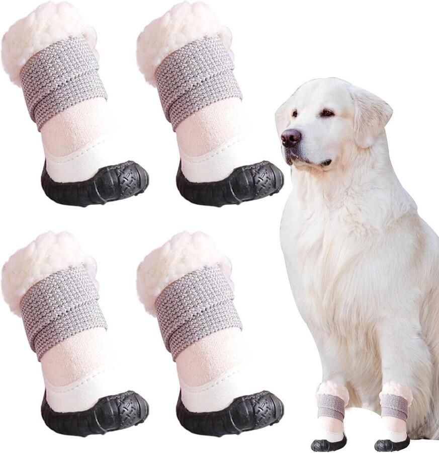 Hondenschoenen Pootbescherming Warme Laarsjes Outdoor Activiteiten Antislip Zool 4 Stuks Beige