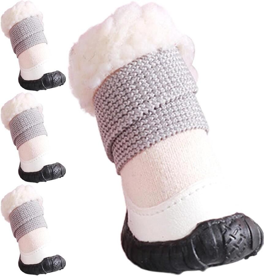 Hondenschoenen Pootbescherming Winterlaarzen Honden Outdoor Activiteiten Antislip Zool 4 Stuks Beige