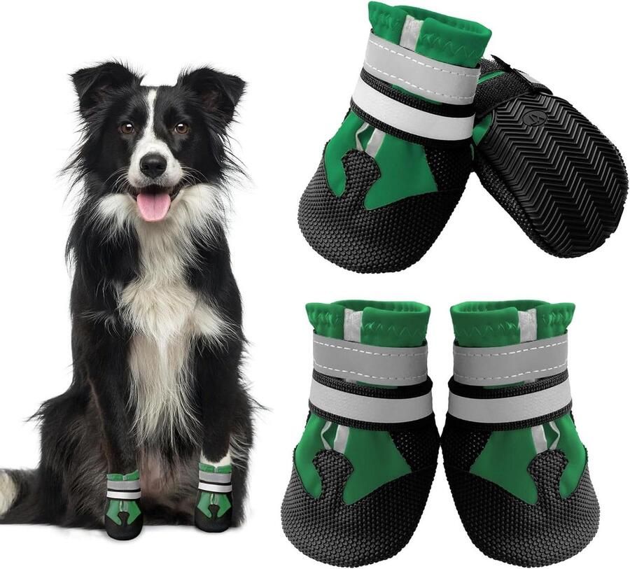 Hondenschoenen Set Hondenlaarsjes Pootbeschermers Poten Bescher Waterdicht Antislip Maat S Groen