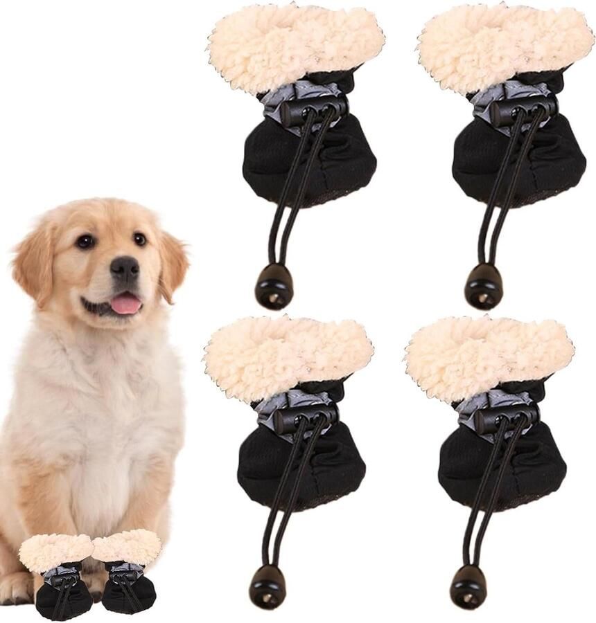 Hondenschoenen Set Winterlaarzen Huisdier Bescherming Pootjes Reflecterend Antislip Set van 4 Zwart