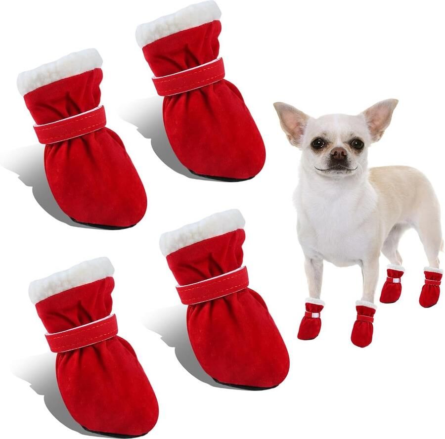 Hondenschoenen Winterschoenen Pootbescherming Bescherming Buiten Antislip Rubberzool 4 Stuks Bruin Zwart Rood