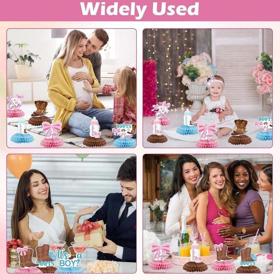 Honingraatdecoratie voor geslachtsbekendmaking set van 9 tafeldecoratie feestelijke laarzen en strikken