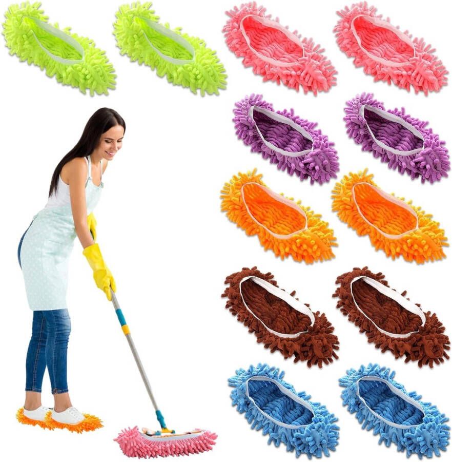 Hoogwaardige Wasbare Chenille Mop Slipper Schoenovertrek 6 Pairs Vloerreiniging Schoenen voor Thuis Zeer Elastisch en Stofferend