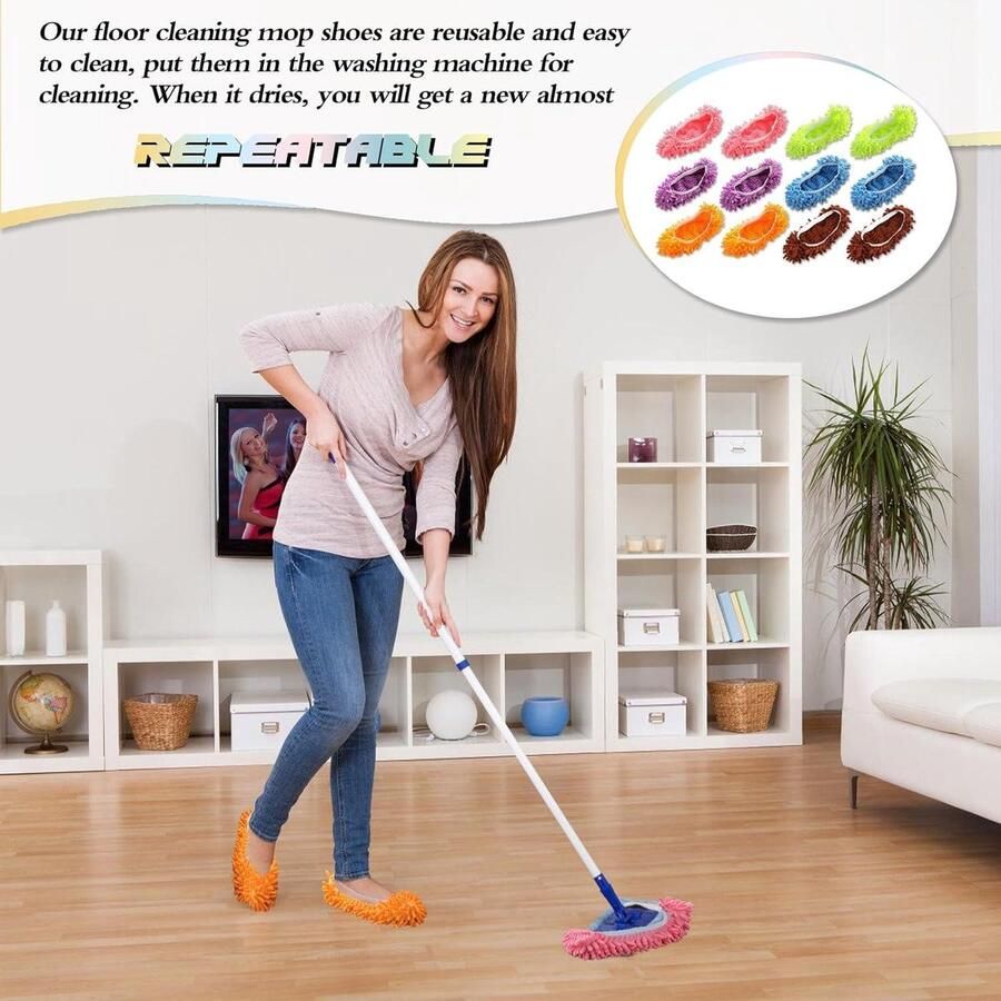Hoogwaardige Wasbare Chenille Mop Slipper Schoenovertrek 6 Pairs Vloerreiniging Schoenen voor Thuis Zeer Elastisch en Stofferend