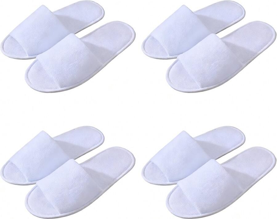 Hotel Slippers 4 paar Wegwerp Pantoffels Gasten Sloffen Hotelslippers Sauna Wellness Spa Badstof Antislip geschikt voor bruiloften feesten thuis en op reis wit