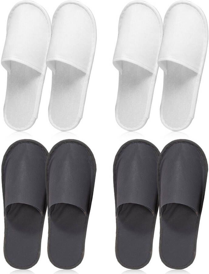 Hotel Slippers Disposable Shoes Guest Slippers Set 4 Pairs Terry Slippers for and Universal Size Disposable Slippers for Wedding Size White Grey White
