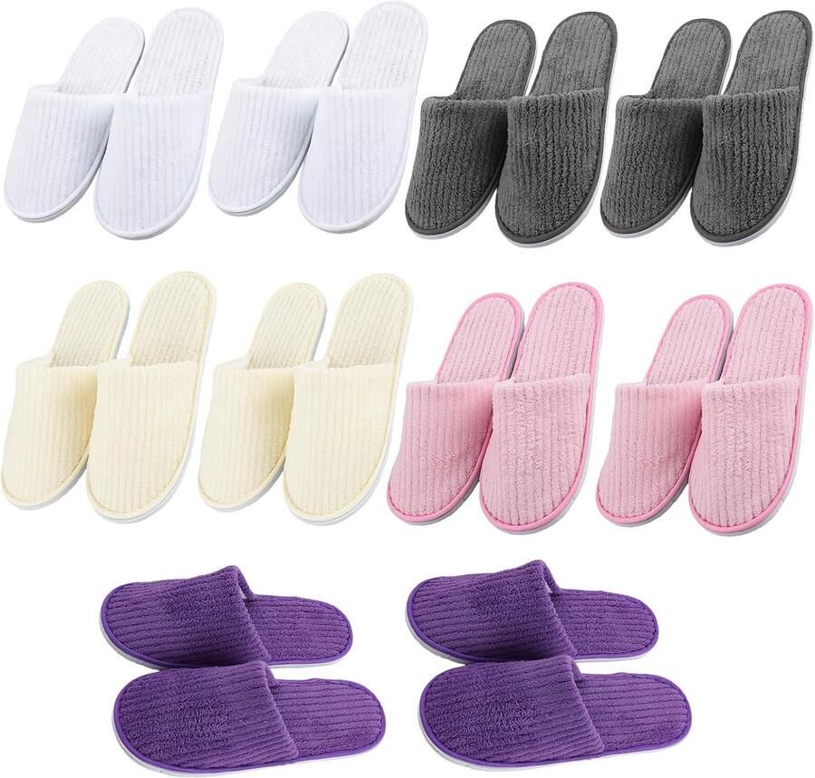 Hotelslippers 10 paar 5 kleuren koraalfleece wasbare katoenen fluwelen pantoffels uniseks gesloten pantoffels voor thuis badkamer binnen warm