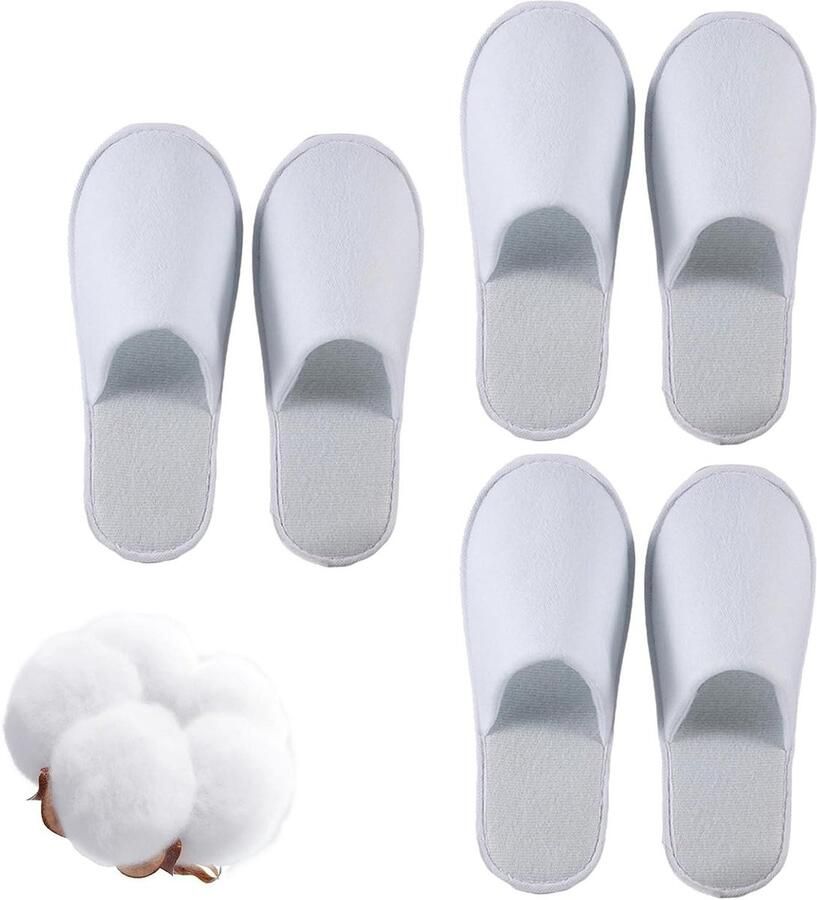 Hotelslippers Gast Sloffen Comfortabel Ontspannen Universele Pasvorm 3 Paar Wit