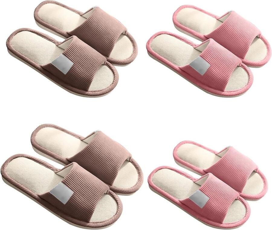 Hotelslippers Gastenslippers Linnen Pantoffels Gasten Ontvangen Open Teen Ontwerp 4 Paar Grijs