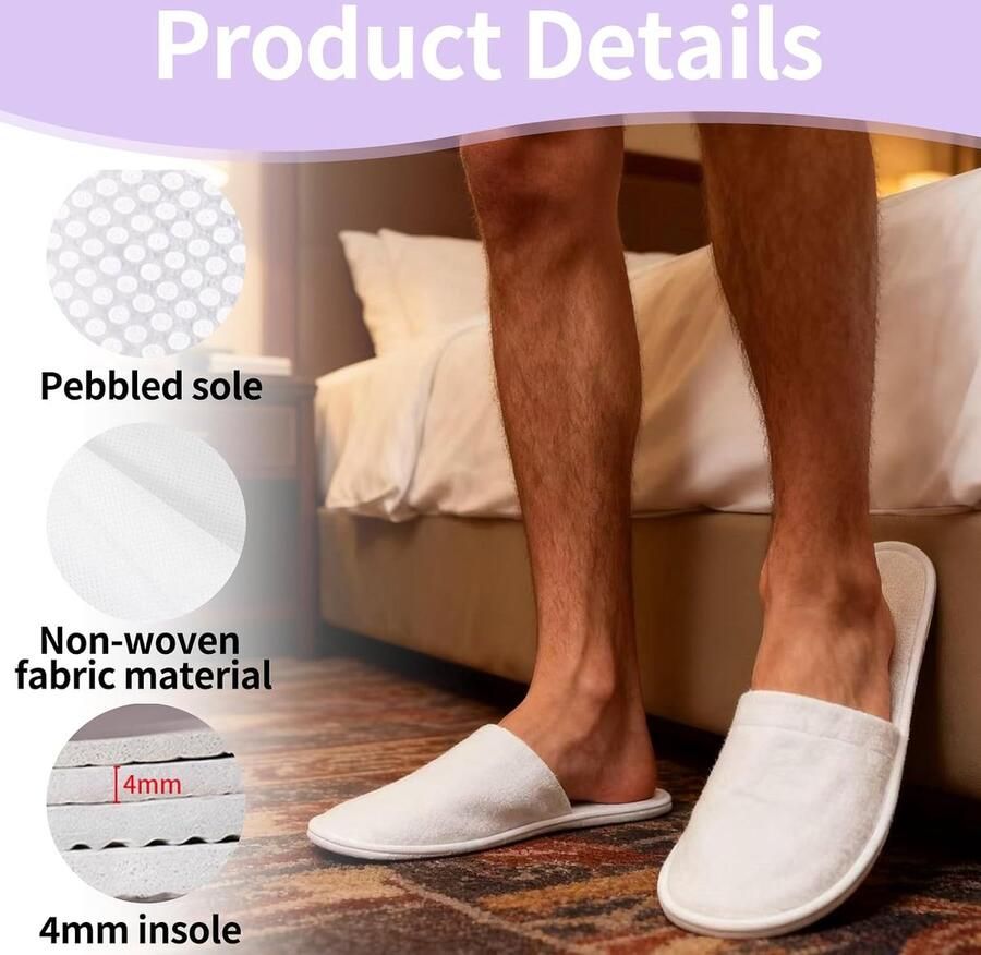 Hotelslippers set van 6 stuks wegwerpslippers voor volwassenen wit universele ?? geschikt voor hotel spa sauna thuisgebruik