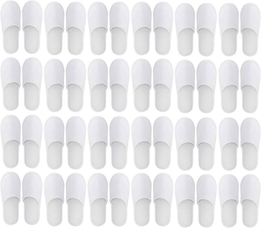 Hotelslippers wegwerpschoenen gastenpantoffelset 24 paar badstofslippers pantoffels voor en universele maat wegwerppantoffels voor bruiloft wit met grijs