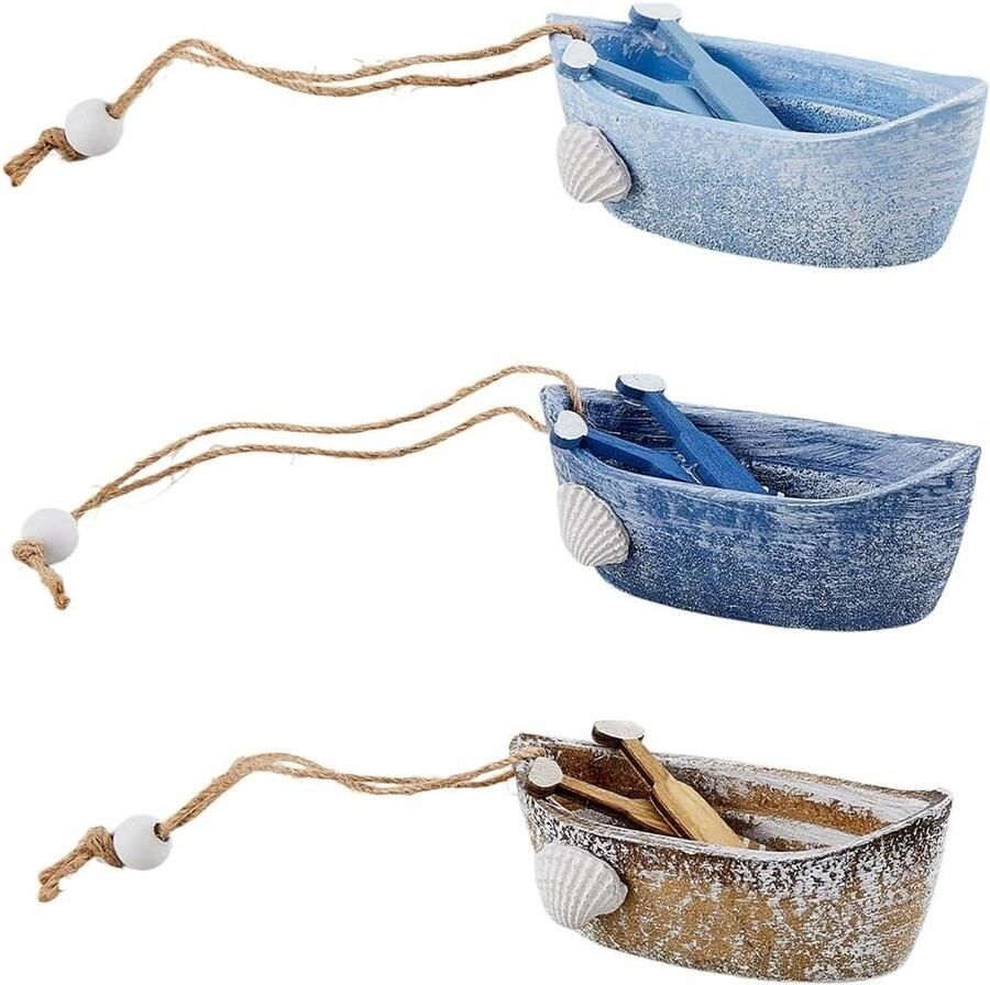 Houten Boot Decoratie Miniatuur Zeilboot Zomer Huisdecoratie Handgesneden Ontwerp 3 Stuks Set Meerdere Kleuren