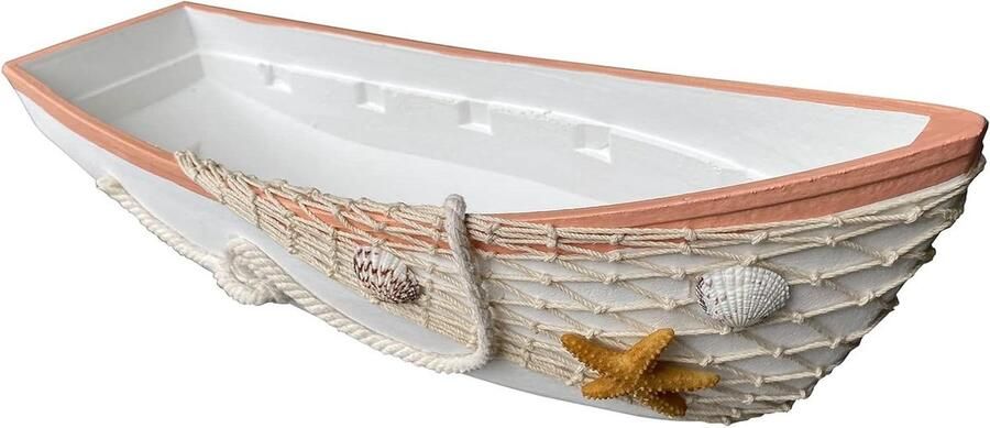 Houten Boot Decoratie Nautische Lade Strandhuis Aankleden Handgeschilderd Met Schelpen 17x5.5x5.1 Inch Wit