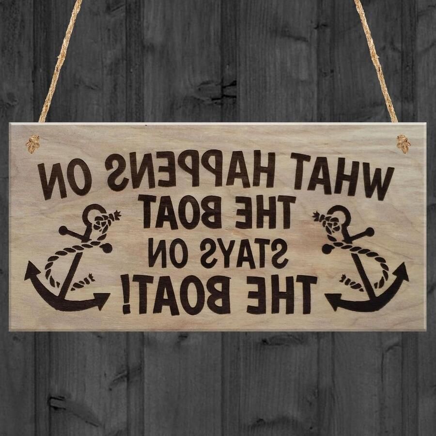 Houten Boot Plaquette Woondecoratie Hout Boot Decoreren Gegraveerd Opschrift 20 x Bruin