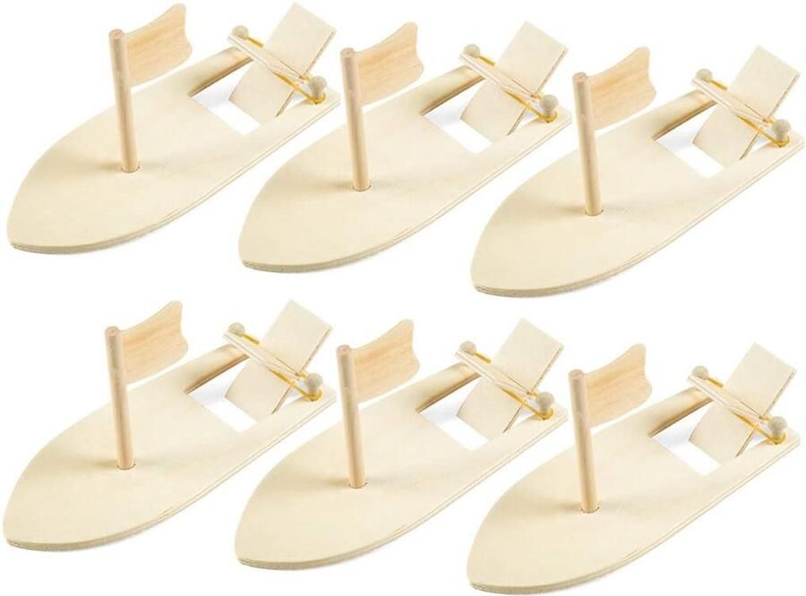Houten Boot Speelgoed Knutselbootjes Set Creatief Knutselen Blanco Ontwerp 6 Stuks Houtkleur
