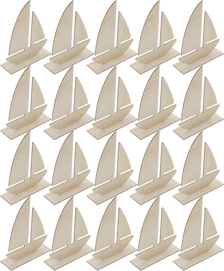 Houten bootjes Zeilboot figuren Knutselprojecten Glad oppervlak 20 stuks Beige