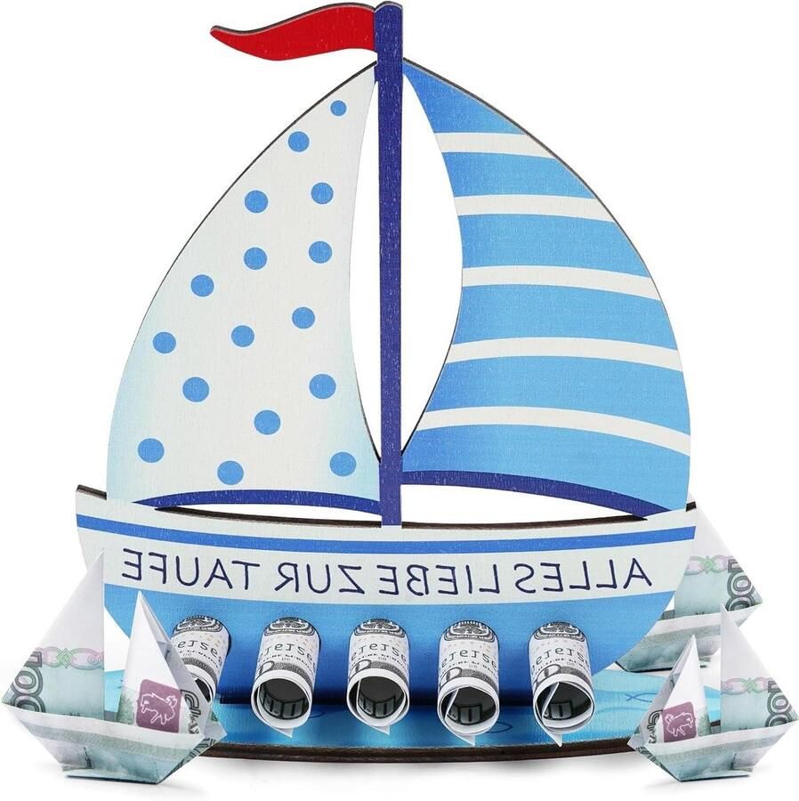 Houten Doop Boot Doopgeschenk Baby Decoratie Doopceremonie Met Zegenspre x Blauw