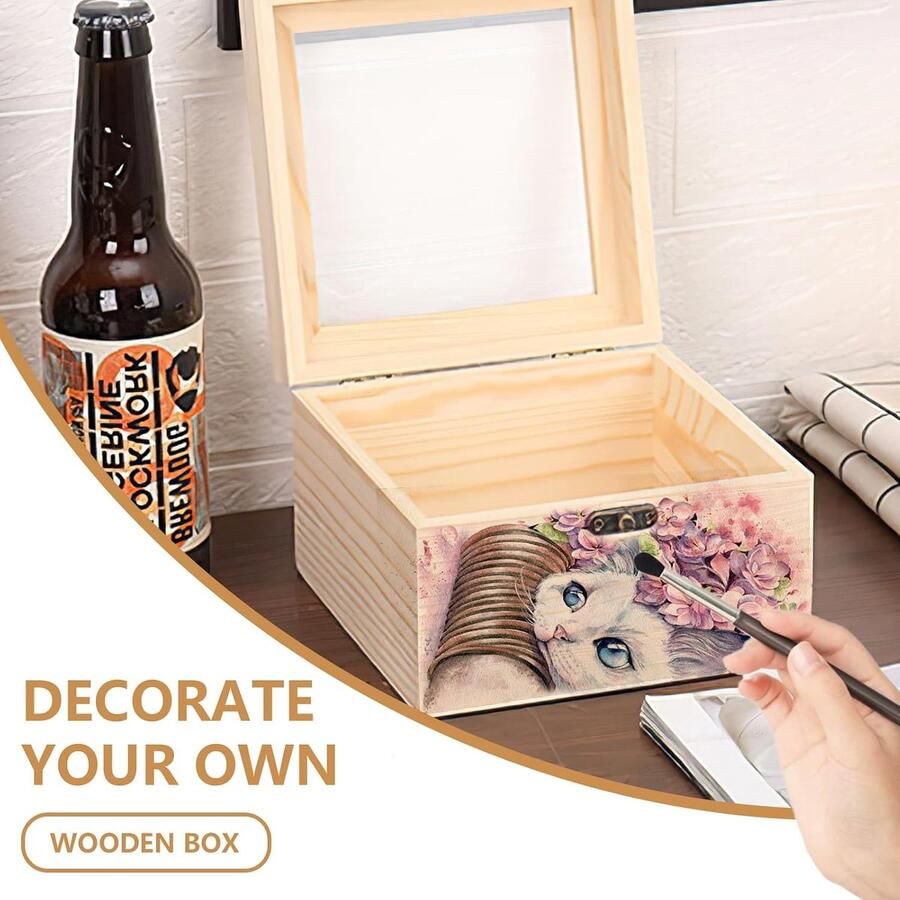 Houten geschenkdoos met doorzichtig glazen deksel rustieke display aandenken doos voor sieraden feestartikelen doe-het-zelf ambachten verjaardagen bruiloften en feestelijke