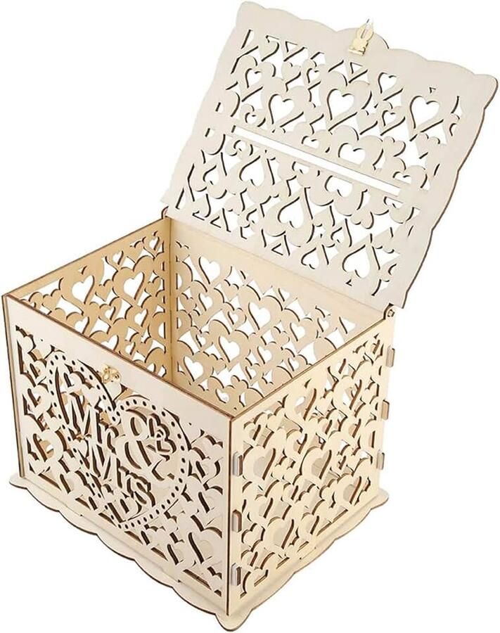 Houten kaartenbakje rustieke grote holle bruiloft envelop doos Money Post Box met Lock decoratieve geschenkdoos voor land bruiloft receptie