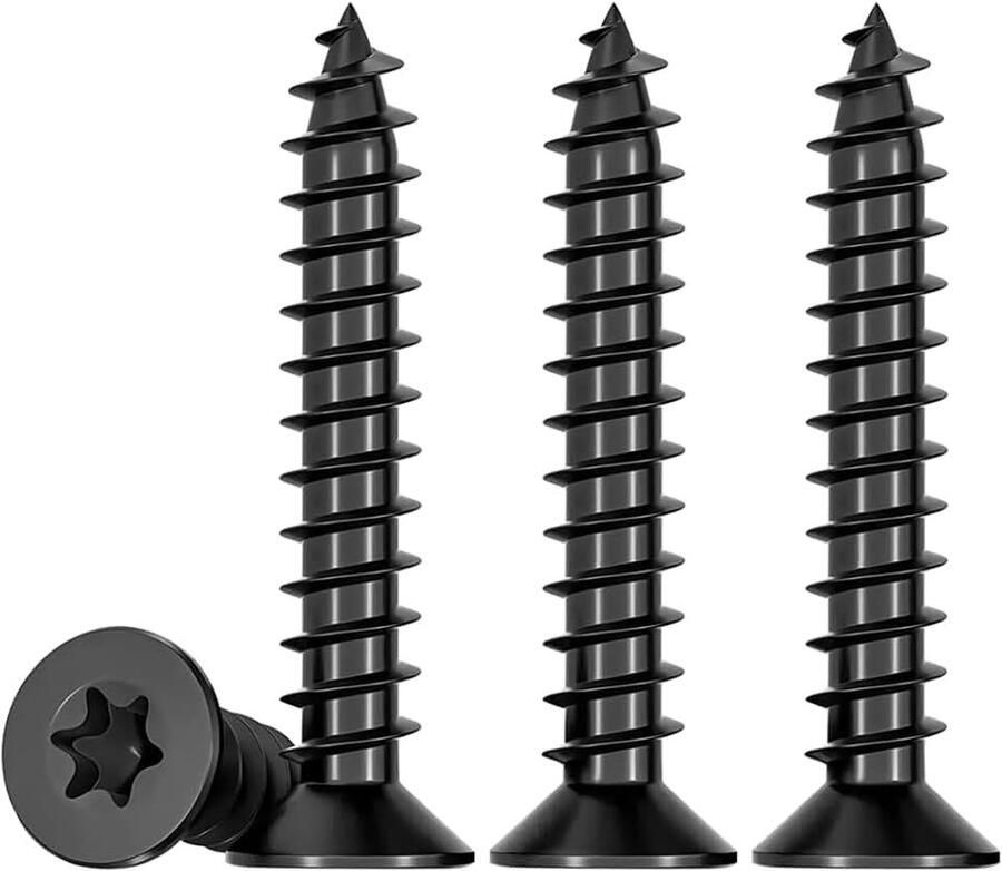 Houten schroeven torx zwart 50 stuks M5 x 16 mm schroeven verzonken kop van roestvrij staal A2 volledige schroefdraad spaanplaatschroeven zelftappende schroeven universele schroeven
