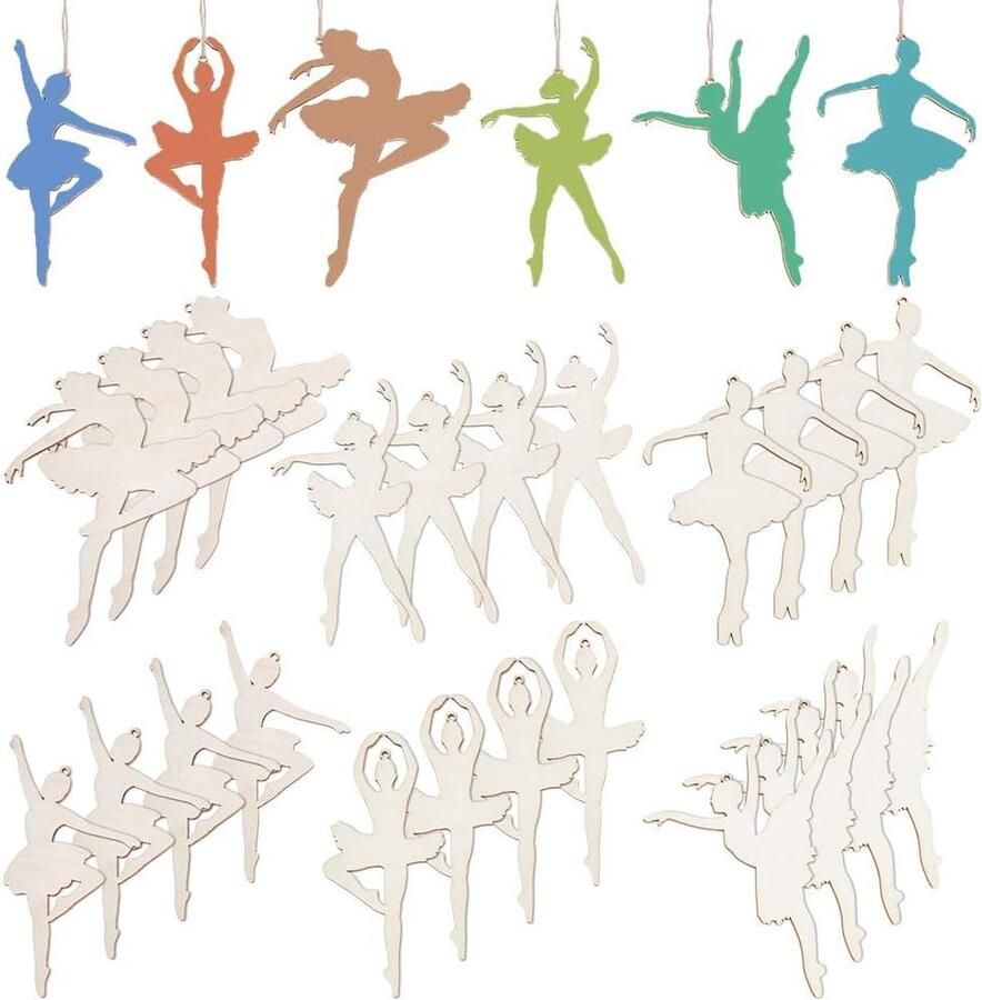 Houten Silhouetten Ballerina Ambachten Onafgewerkt Silhouet Ballerina Uitsparingen Oud Kant Hangende Ornamenten Project Ambachten Decoratie Geschikt voor Merk 24 stuks Kleur of model