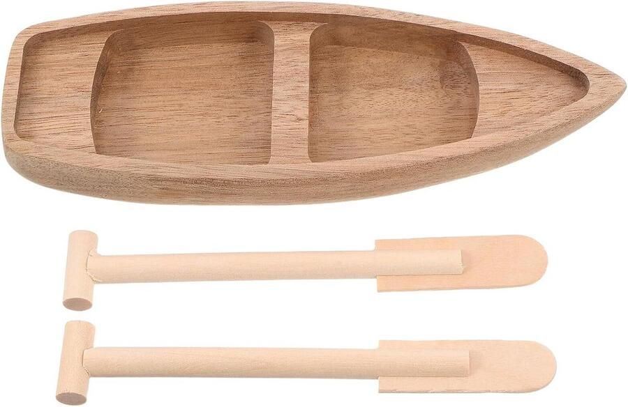Houten Speelgoedbootje Miniatuur Roeiboot Micro Landschap Handgesneden Details Lengte Kleuren
