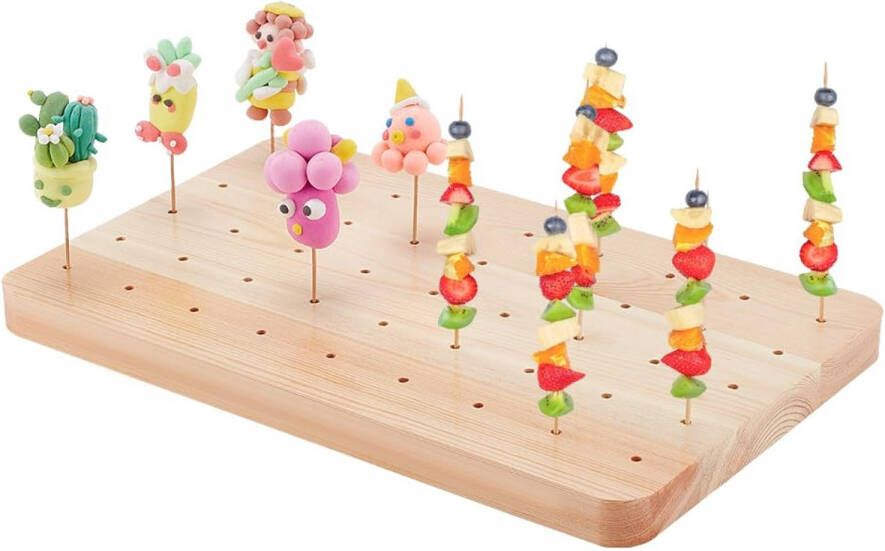 Houten spies displayhouder 45 gaten voedsel fruit kabobs spiesjes stand board catering benodigdheden klei beeldjes displays trays voor voorgerechten cocktailfeestjes picknick mocassin