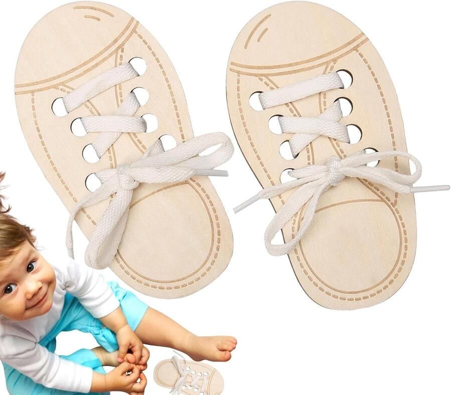 Houten Veterschoen Speelgoed Leerspeelgoed Schoenveters Motoriek Oefenen Robuust en Krasvrij x