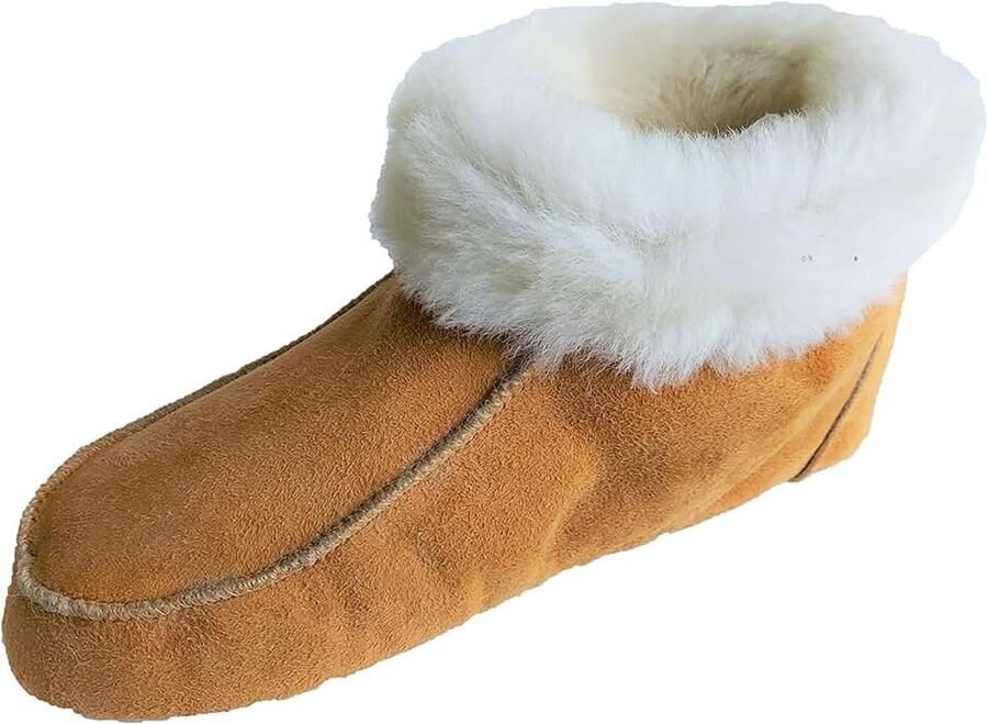 HS-01 Pantoffels mocassin met leren zool pluizig zacht gevoerd met warme schapenvacht