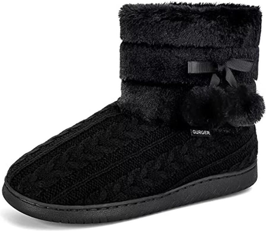 Huislaarzen Dames Pluche Gevoerd Winterpantoffels met Rubberen Zool voor Binnen en Buiten