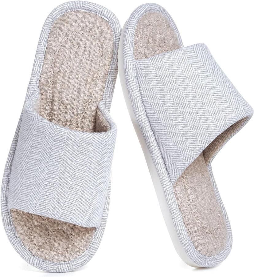 Huisslippers Katoen Pantoffels Binnenshuis Comfortabel Ontspannen Ergonomische Inlegzool Open Teen Meerdere Kleuren