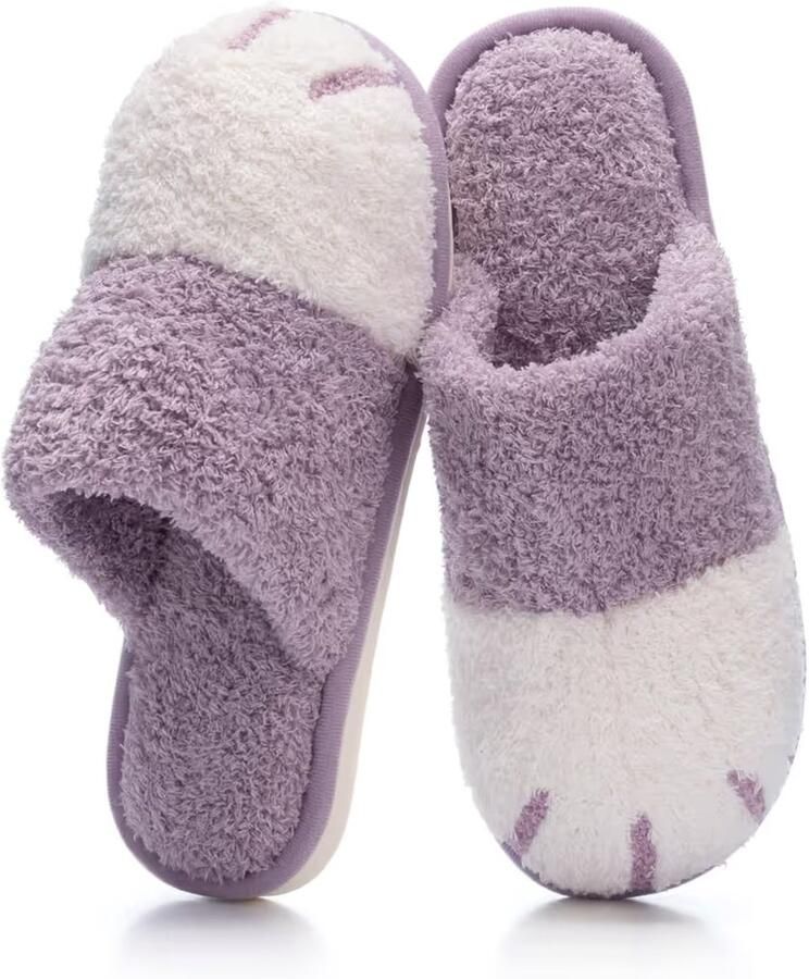 Huisslippers memory foam antislip kattenpoot unisex Paars 38 39EU