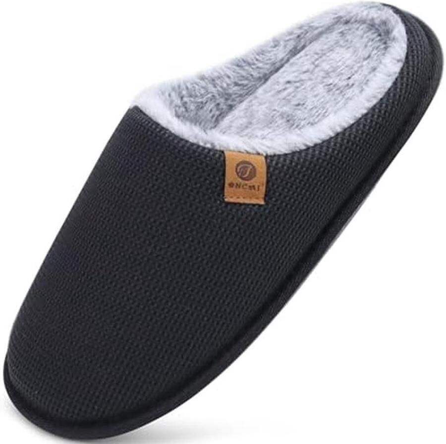 Huisslippers voor heren met Geheugen Schuim en Fleece Binnen Buiten Rubber Zolen