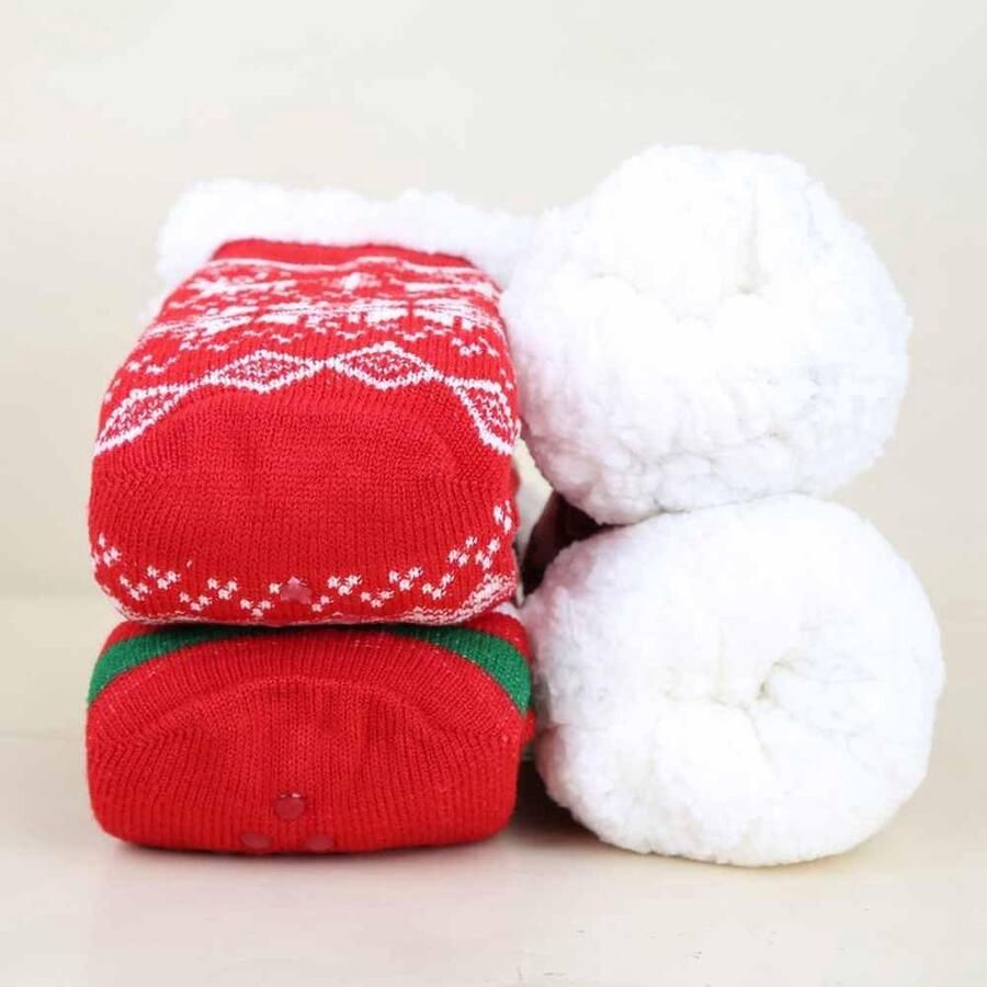 Huissokken voor dames knuffelsokken stoppersokken met antislip noppen winter warme dikke pantoffelsokken wollig kerstsokken voor vrouwen casual sokken rood haas patroon 9#