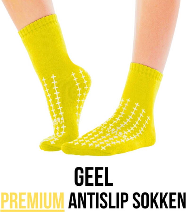 Hu Protection Antislip Sokken Valpreventie voor Ziekenhuis & Thuis Disposable Dubbele Grip Groen Geel Maten M L Latexvrij 80% Katoen 20% Polyester Per Paar