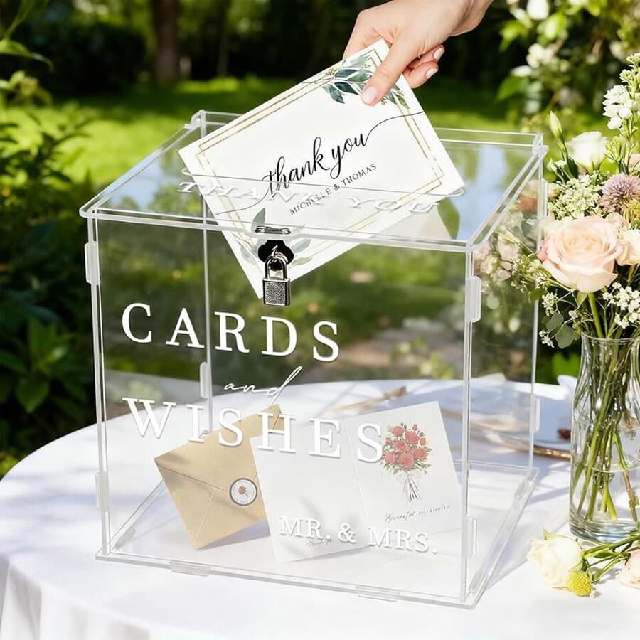 Huwelijkskaartendoos met Slot Huwelijksdoos voor Cadeaubonnen Grote DIY Kaartendoos Huwelijksgelddoos met Brede Sleuf Postbus Enveloppe Doos voor Verjaardag Babyfeest Jubileum (Wit)
