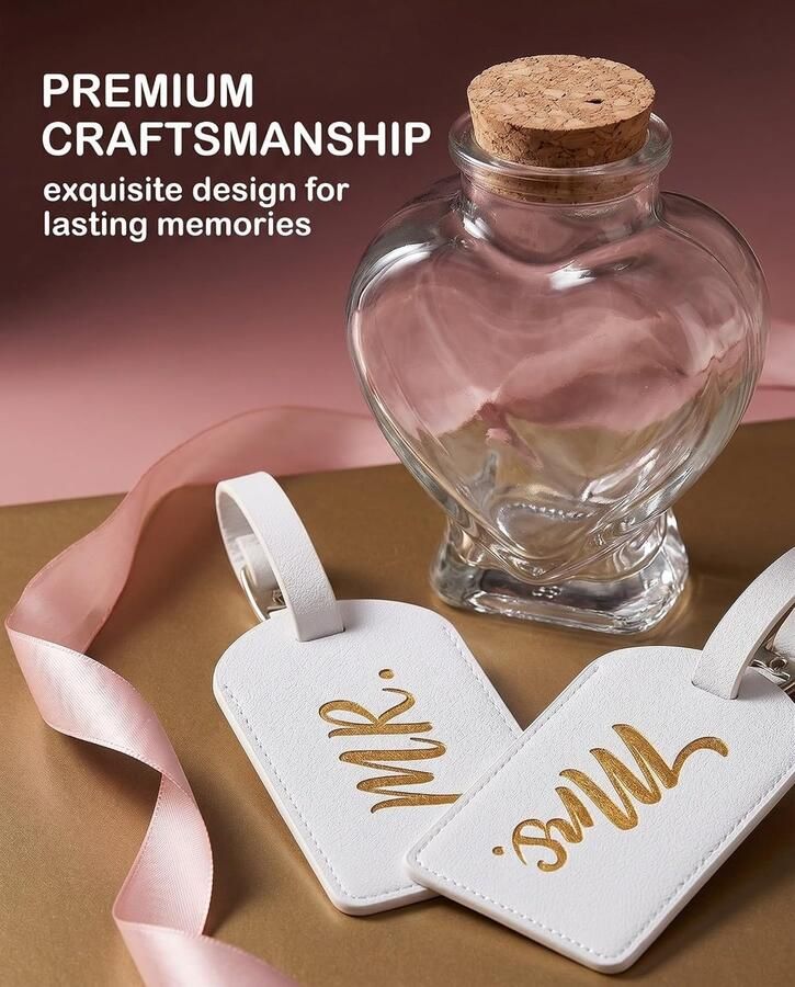 Huwelijksreisset voor koppels container voor herinnering aan het zand met 2 kofferlabels Mr & Mrs gastgeschenk voor bruidspaars cadeau-idee voor reizen naar zee met geschenkdoos zonder