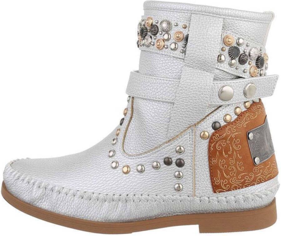 Ibiza laars -festival cowboy western Soepele laarzen trendy imitatieleer zilver