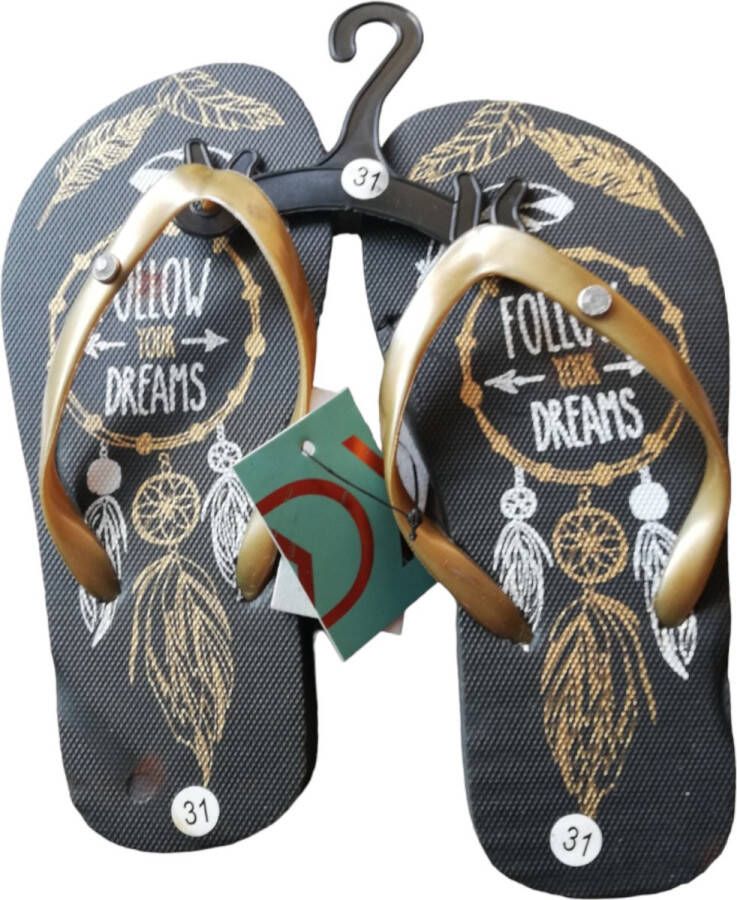 LONERIACCO Indiana teenslipper zwart goud met strass steentjes