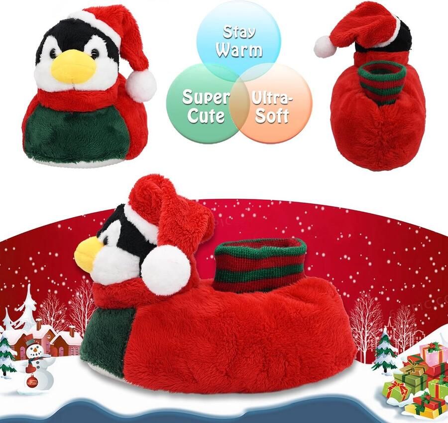 Indoor Fuzzy Nieuwigheid Dierenpantoffels voor Kinderen Pluche zachte gezellige warme pantoffels (25 27 Pinguïn)