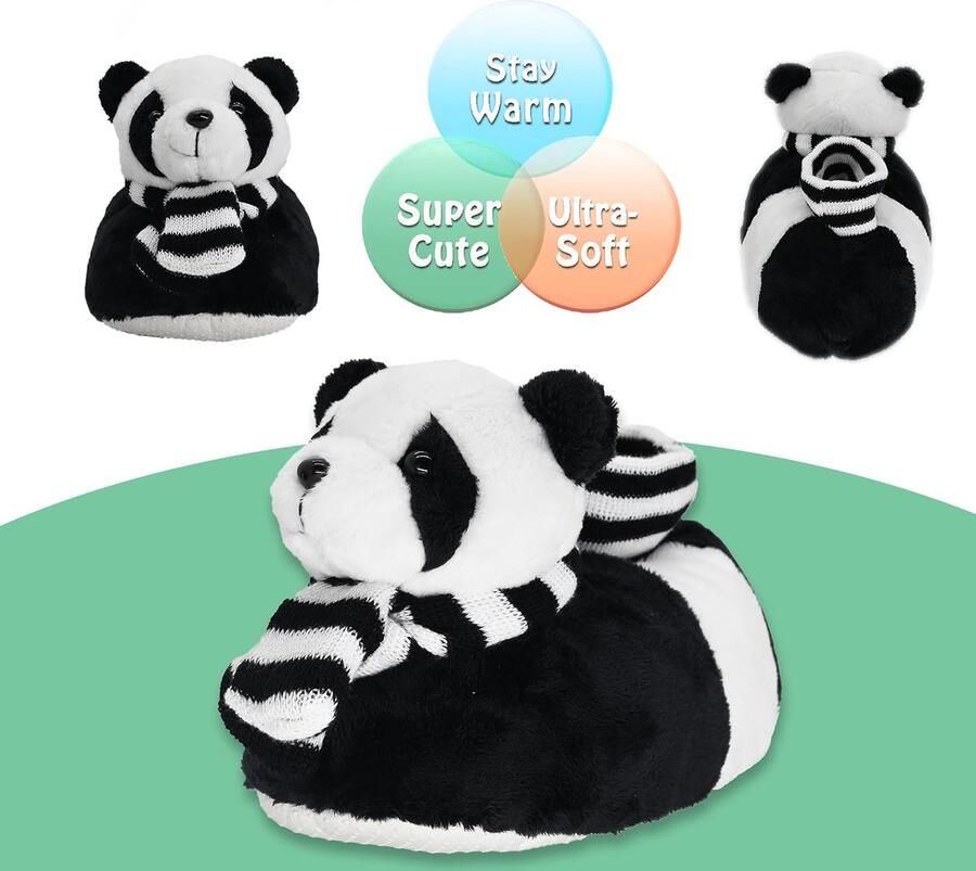 Indoor Fuzzy Nieuwigheid Dierenpantoffels voor Kinderen Pluche zachte gezellige warme pantoffels (25 27 Panda)