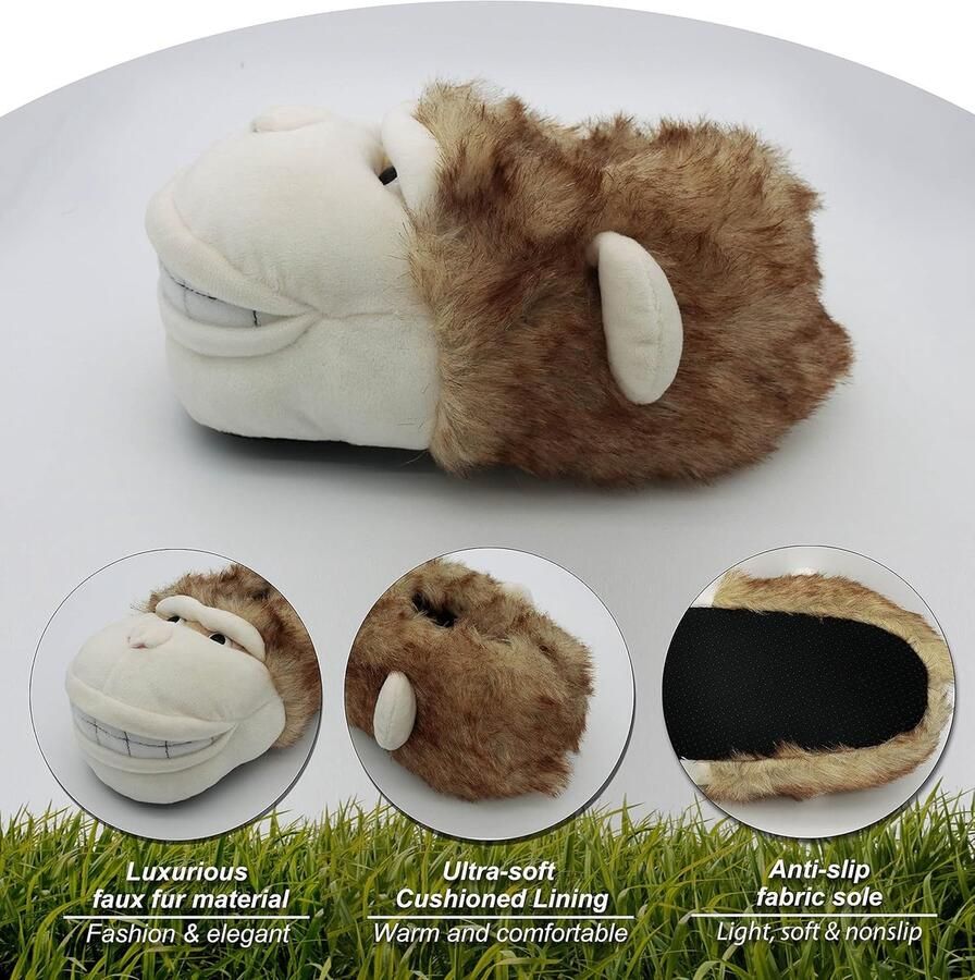 Indoor Fuzzy Novelty Dierenpantoffels voor nen Pluche Zachte Gezellige Warme Pantoffels (41 44 EU Aap)