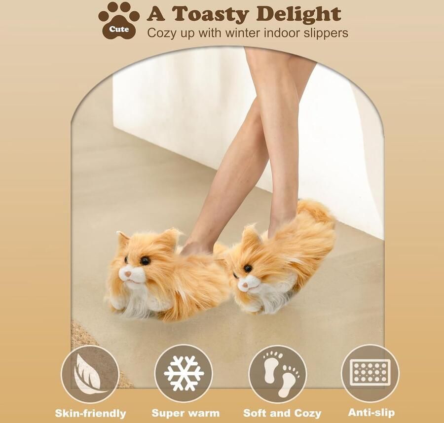 Indoor Fuzzy Novelty Dierenpantoffels voor nen Pluche Zachte Gezellige Warme Pantoffels (37 40 Perzische Kat)