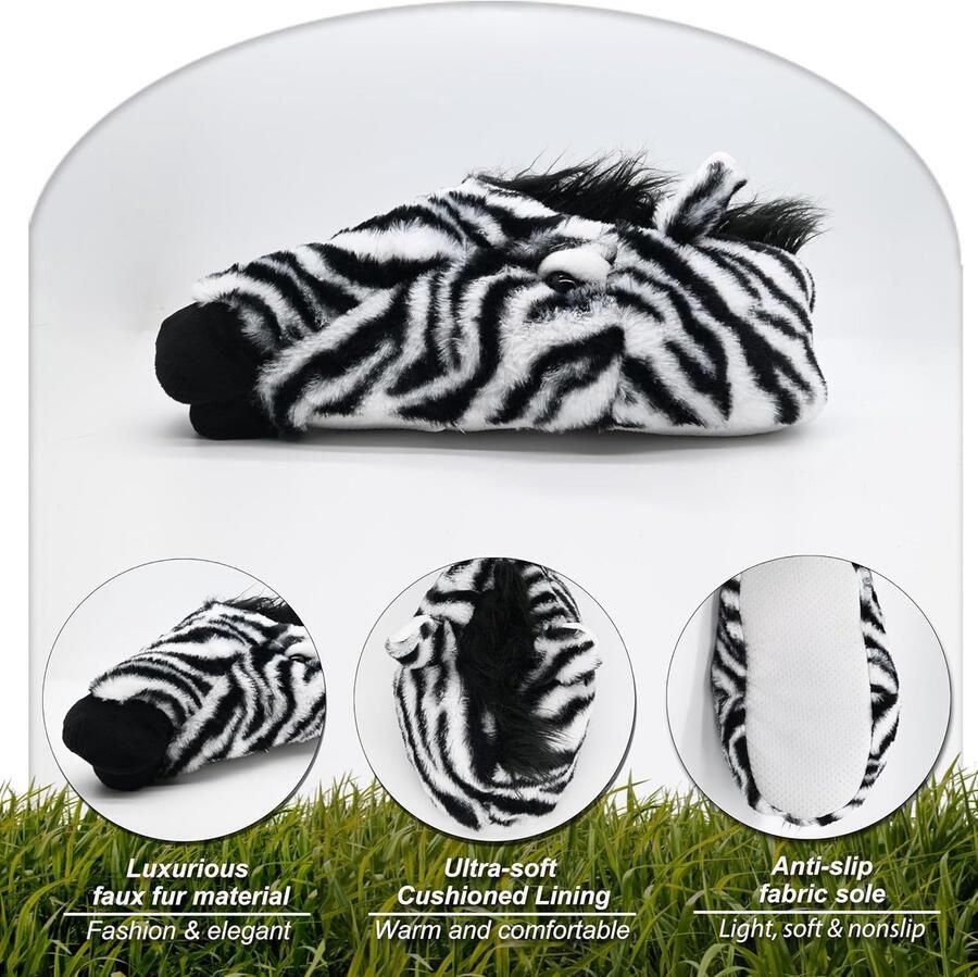 Indoor Fuzzy Novelty Dierenpantoffels voor nen Pluche Zachte Gezellige Warme Pantoffels (41 44 Zebra)