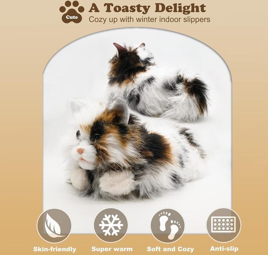 Indoor Fuzzy Novelty Dierenpantoffels voor nen Pluche Zachte Gezellige Warme Pantoffels (37 40 Calico Kat)