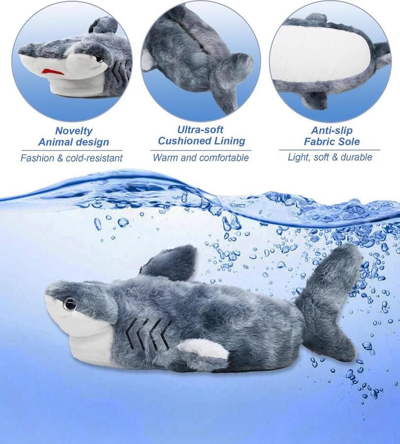 Indoor Fuzzy Novelty Dierenpantoffels voor nen Pluche Zachte Gezellige Warme Pantoffels (37 40 Hamerhaai)