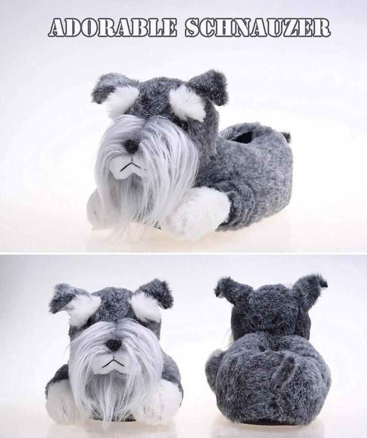 Indoor Fuzzy Novelty Dierenpantoffels voor nen Pluche Zachte Gezellige Warme Pantoffels (41 44 Grijze Schnauzer)